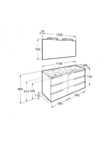 Mueble De Baño Base Roca Victoria-N Pack De Seis Cajones Y Lavabo Doble 1200 Mm 2 Mueble De Baño Base Roca Victoria-N Pack De Seis Cajones Y Lavabo Doble 1200 Mm - Imagen 2