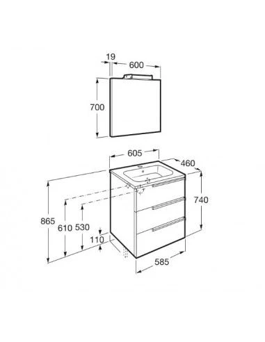 Mueble De Baño Base Roca Victoria-N Pack De Tres Cajones Y Lavabo600 Mm 2 Mueble De Baño Base Roca Victoria-N Pack De Tres Cajones Y Lavabo600 Mm - Imagen 2
