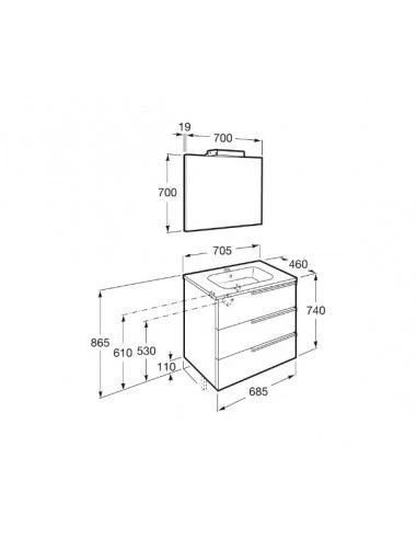 Mueble De Baño Base Roca Victoria-N Pack De Tres Cajones Y Lavabo700 Mm 2 Mueble De Baño Base Roca Victoria-N Pack De Tres Cajones Y Lavabo700 Mm - Imagen 2