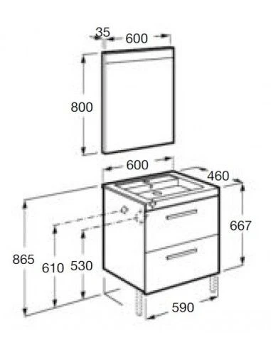 Mueble De Baño Roca Pack De PRISMA De Dos Cajones 600 Mm 2 Mueble De Baño Roca Pack De PRISMA De Dos Cajones 600 Mm - Imagen 2