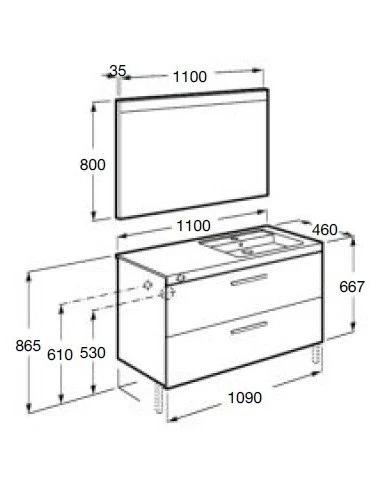 Mueble De Baño Roca Pack De PRISMA De Dos Cajones Lavabo Derecho 900mm 2 Mueble De Baño Roca Pack De PRISMA De Dos Cajones Lavabo Derecho 900mm - Imagen 2