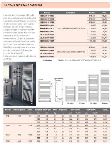 Radiador Toallero CABEL 1462 X 500 2 Radiador Toallero CABEL 1462 X 500 - Imagen 2