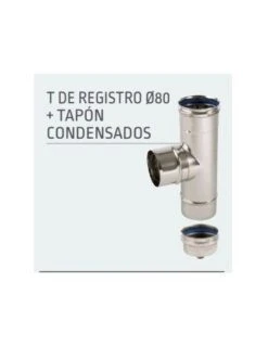 T De Registro Macho 80 Mm + Tapon De Condensados De Chimenea Inox Para Estufas De Pellets Lasian