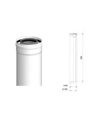 Tubo Coaxial PPH Cabel 250mm M-H ø60/100mm 1 Tubo Coaxial PPH Cabel 250mm M-H ø60/100mm